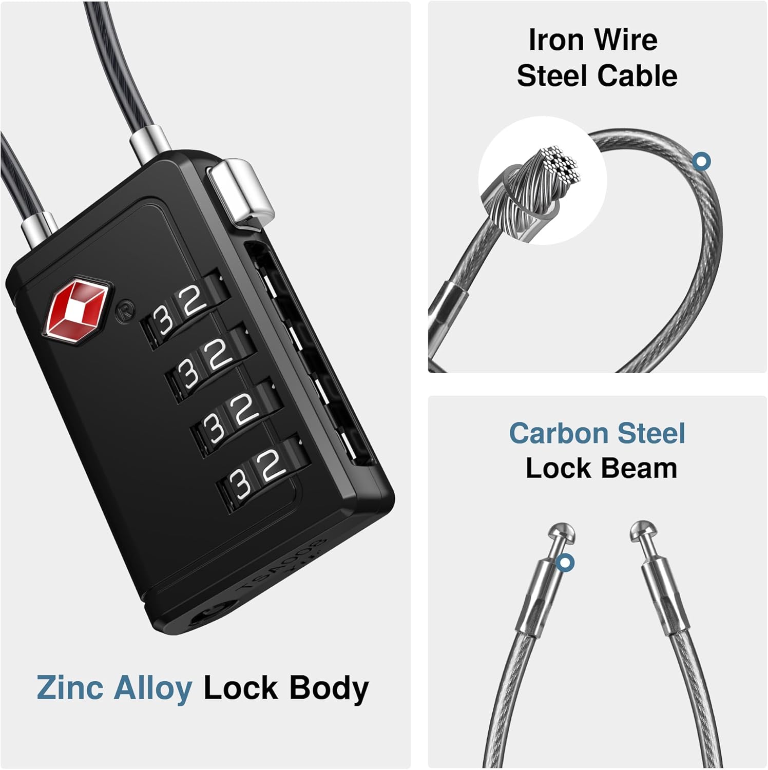 Puroma TSA Approved Luggage Travel Locks with Open Alert Indicator, 4 Digit Combination Resettable Code Zinc Alloy Lock for Suitcase, Backpack, Bag, Toolbox, Locker (2 Pack, Black) - Image 7