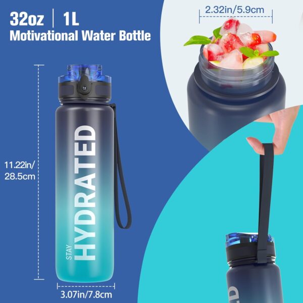 Sahara Sailor Water Bottle, 32/25/17oz Durable and Leakproof Water Bottles Motivational with Time Marker, Tritan, BPA Free, Wide Mouth with Easy Clean Brush for Gym, Travel, School, Office (1 Bottle) - Image 6