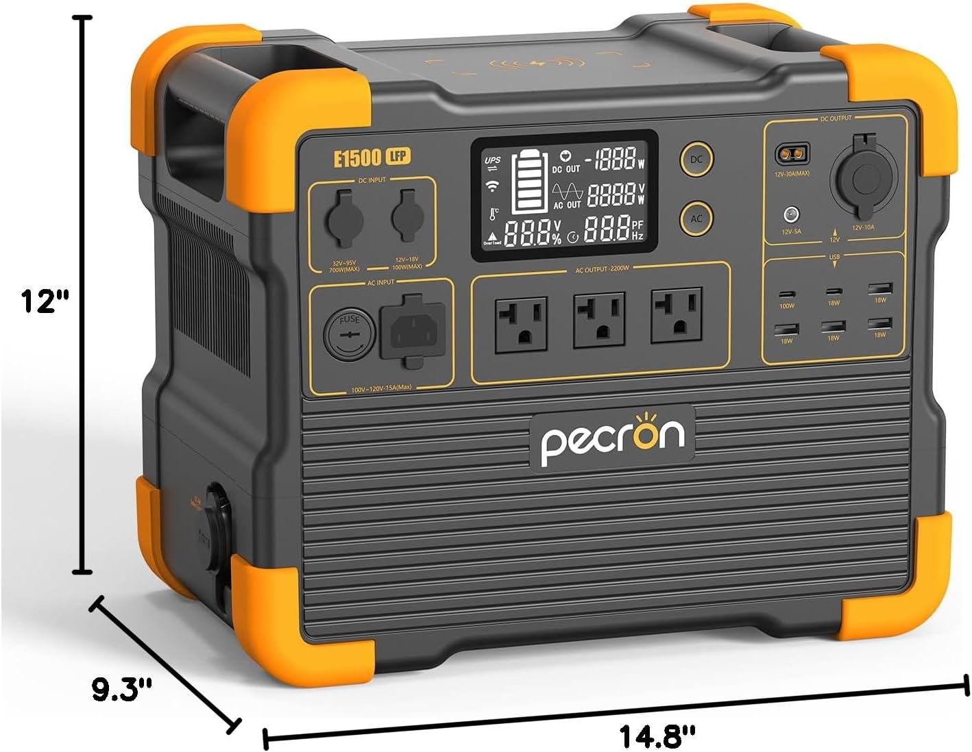 pecron Portable Power Station, E1500LFP Solar Generator 1536Wh, 2200W LiFePO4 Battery Backup, Fast Charging Power Station for Home use, RV, and Outdoor Camping - Image 10