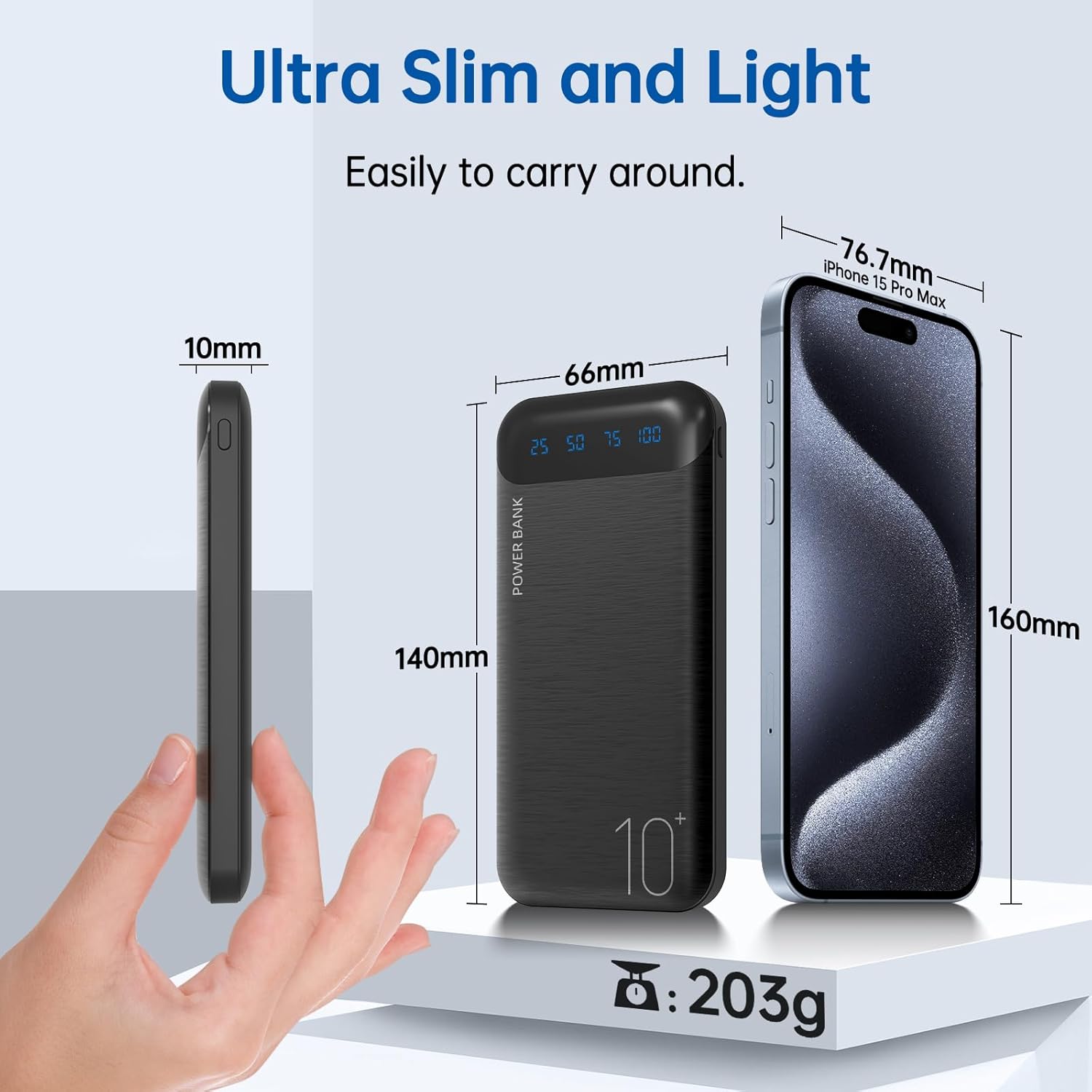 Power Bank 10000mAh Portable Charger Slim External Battery Pack with 2 USB 2.4A Outputs and USB C In/Out Compatible with Huawei iPhone 16 15 14 13 12 iPad Samsung Galaxy S20 Android Tablet (Black) - Image 7