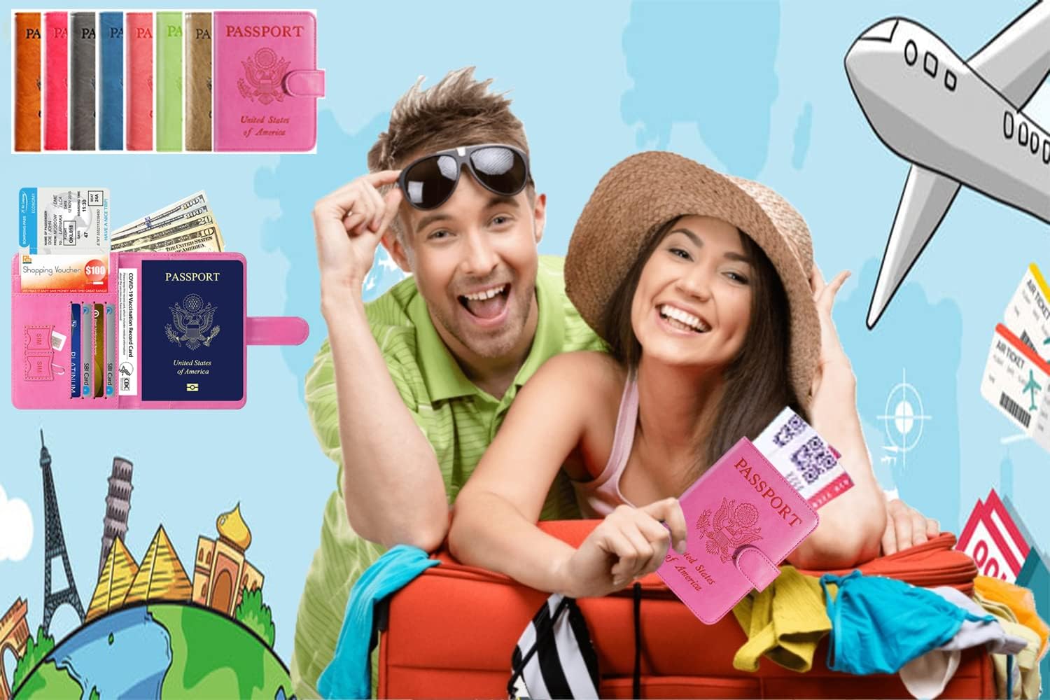 Passport Holder Cover Wallet RFID Blocking Leather Card Case Travel Accessories for Women Men (Pink) - Image 7