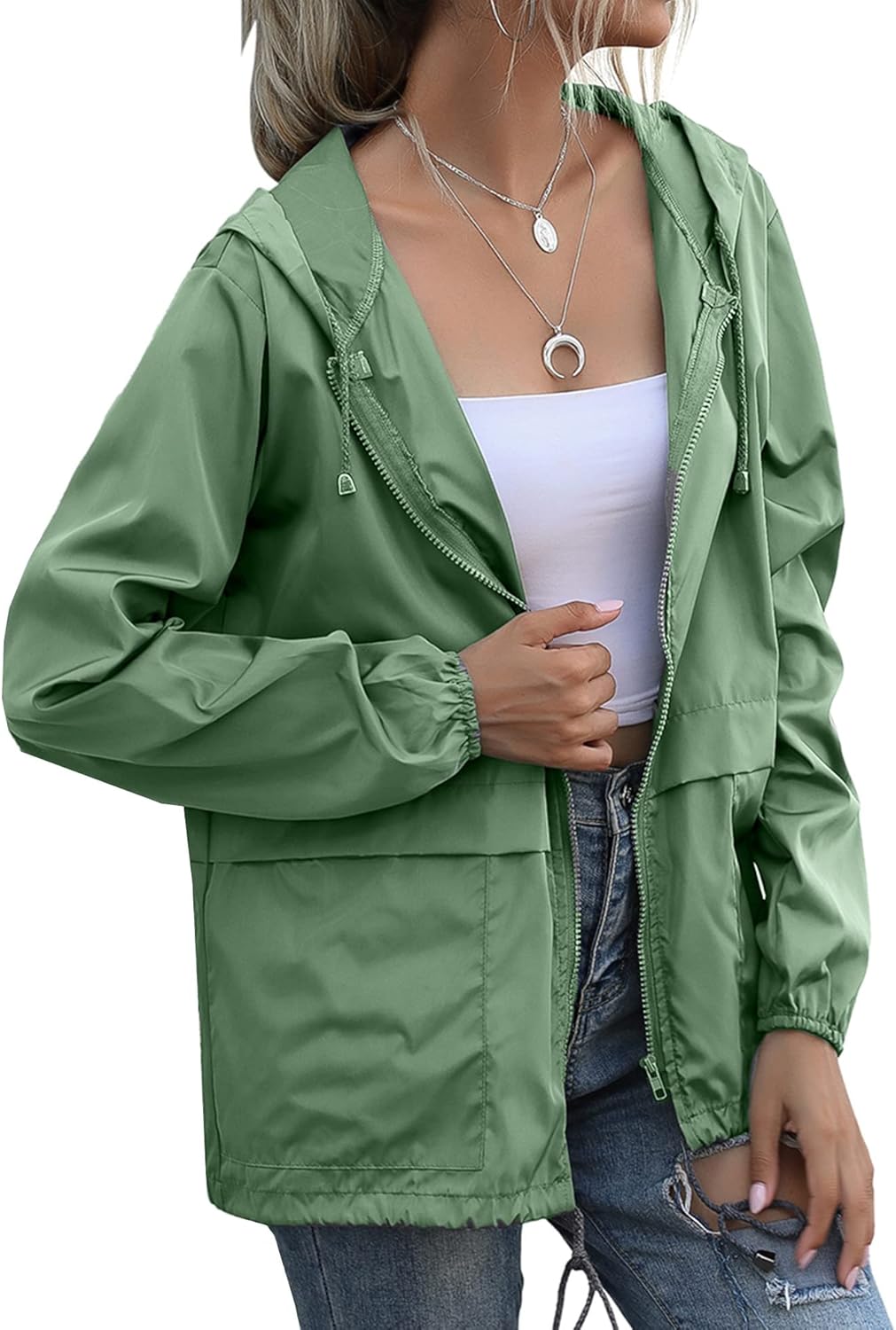 Women's Raincoats Lightweight Waterproof Windproof Adjustable Windbreaker Rain Jackets Hooded with Pockets S-XXL - Image 4