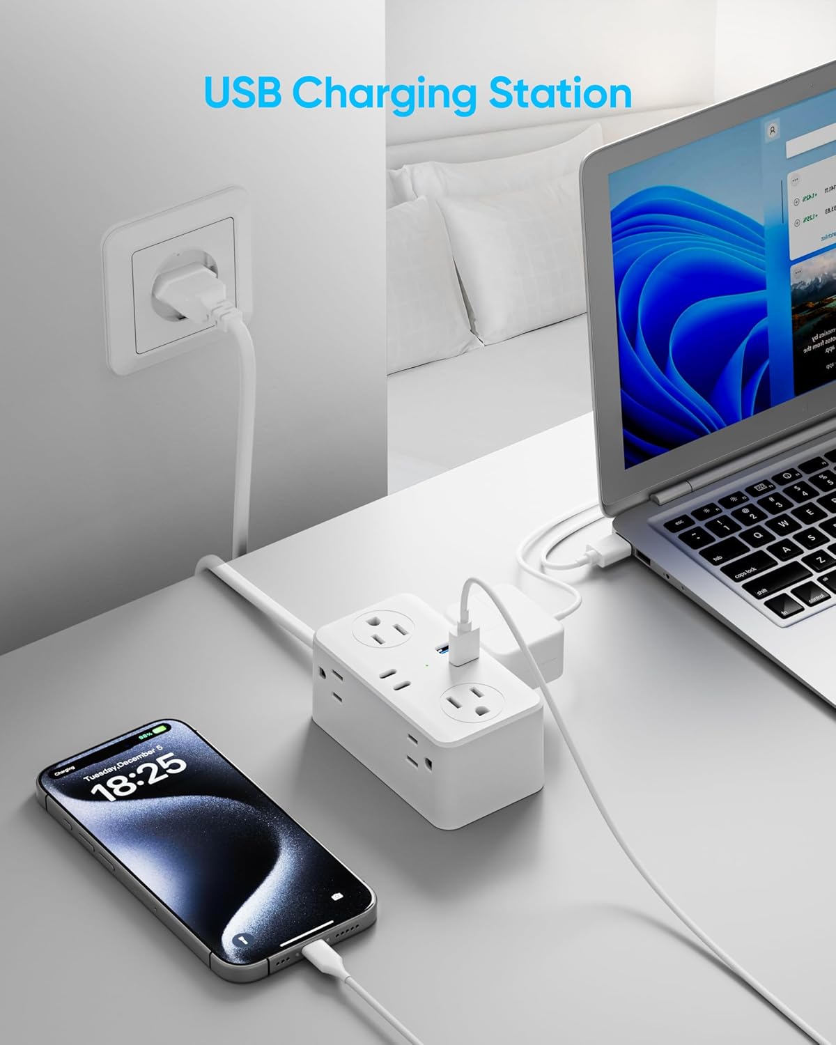 European Travel Plug Adapter, EU/UK/US Travel Plug Adapter Power Strip, 6 AC Outlets, 4 USB Ports (2 USB C), 3ft Wrapped Around Extension Cord, Universal Travel Adapter - Image 8