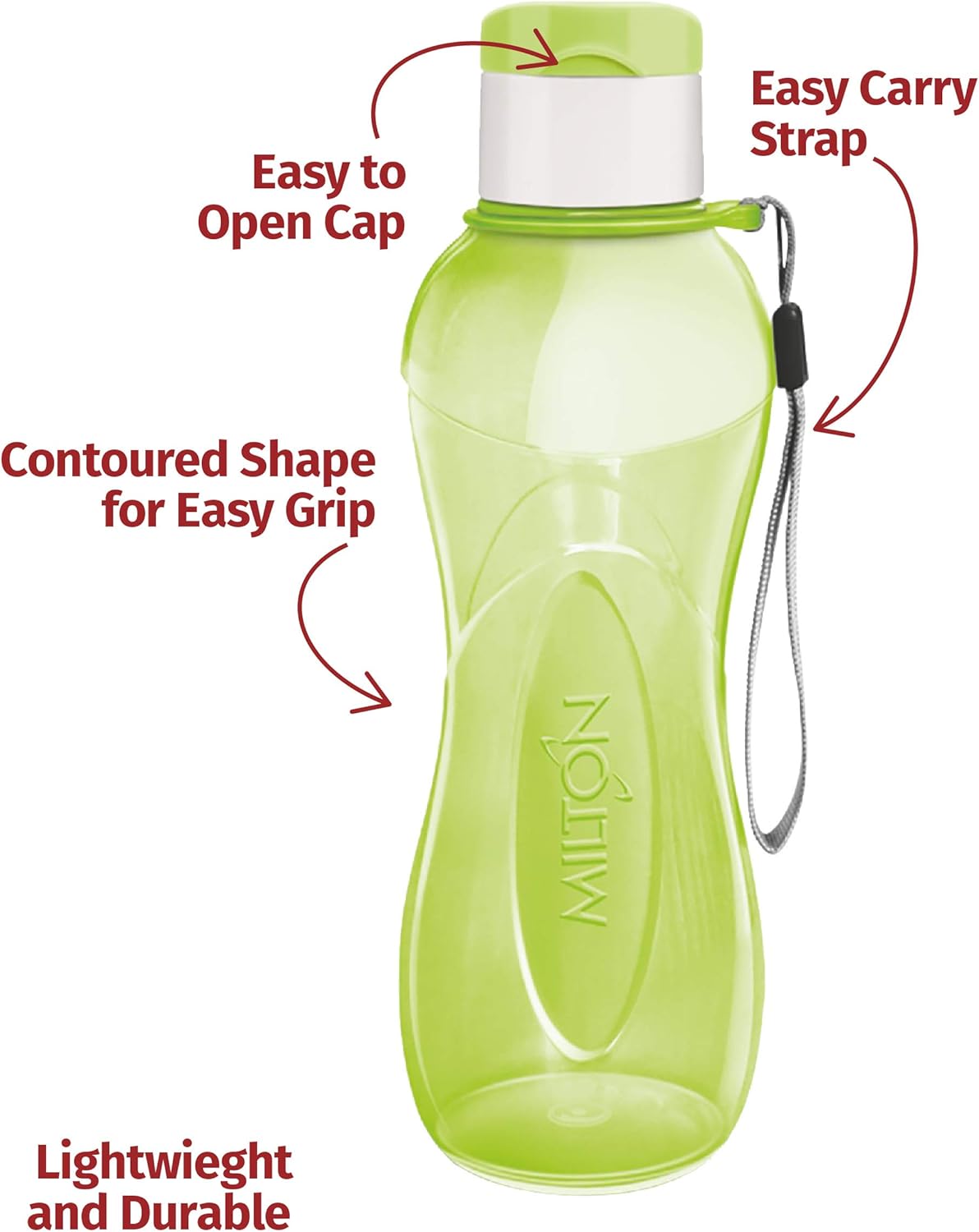 MILTON Sports Water Bottle Kids Reusable Leakproof 25 Oz 4-Pack Plastic Wide Mouth Large Big Drink Bottle BPA & Leak Free with Handle Strap Carrier for Cycling Camping Hiking Gym Yoga - Image 4