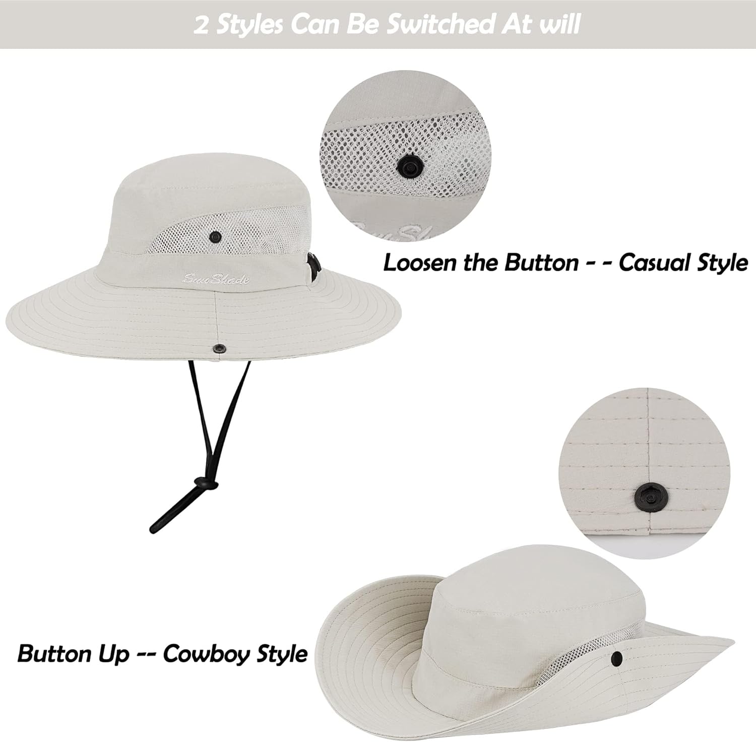 Women's Outdoor UV-Protection-Foldable Sun-Hats Mesh Wide-Brim Beach Fishing Hat with Ponytail-Hole - Image 5