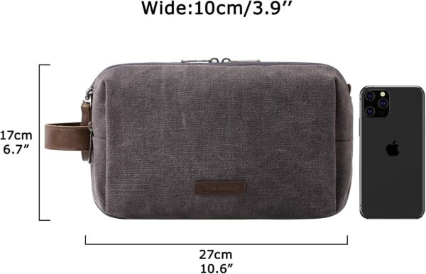 BAGSMART Toiletry Bag for Men, Canvas Travel Toiletry Organizer Dopp Kit Water-resistant Shaving Bag for Toiletries Accessories,Grey-Medium - Image 7