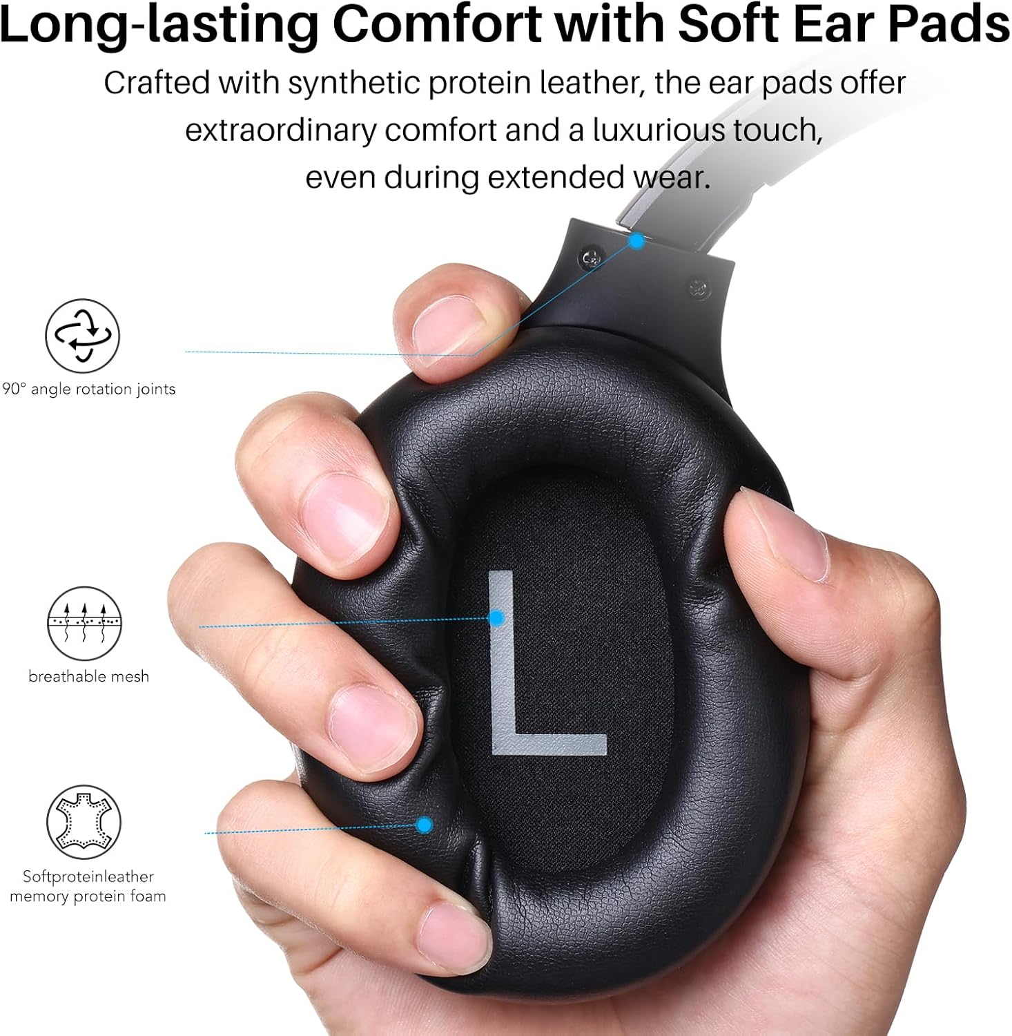 TOZO HT2 Hybrid Active Noise Cancelling Headphones, Wireless Over Ear Bluetooth Headset, 60H Playtime, Hi-Res Audio Custom EQ via App Deep Bass Comfort Fit Ear Cups, for Home Office Travel Black - Image 8