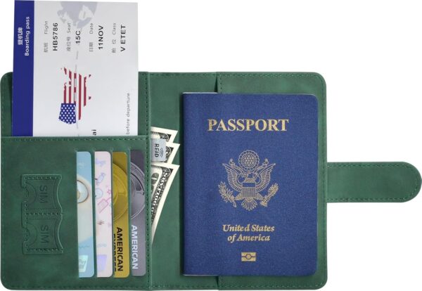Passport Holder, Passport Cover with Credit Card Slot and Boarding Pass Slot Combo, Passport Wallet Case Book Travel Must Have, RFID Blocking Leather Travel Accessories, Green - Image 6