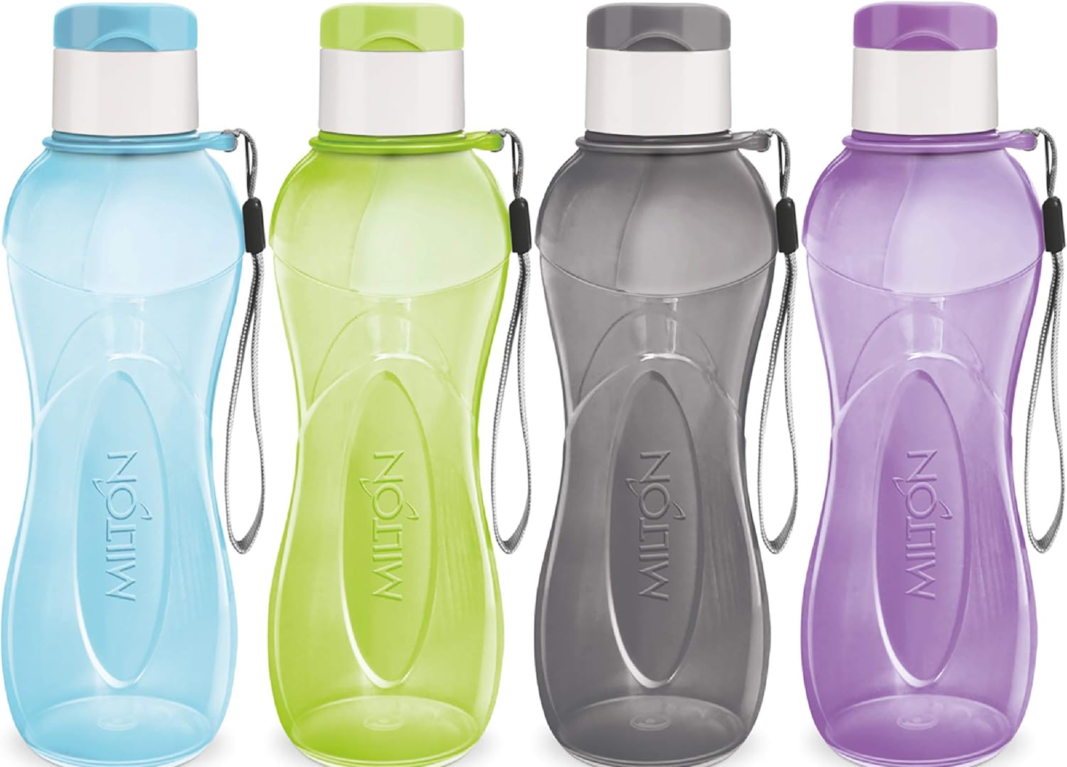 MILTON Sports Water Bottle Kids Reusable Leakproof 25 Oz 4-Pack Plastic Wide Mouth Large Big Drink Bottle BPA & Leak Free with Handle Strap Carrier for Cycling Camping Hiking Gym Yoga - Image 2