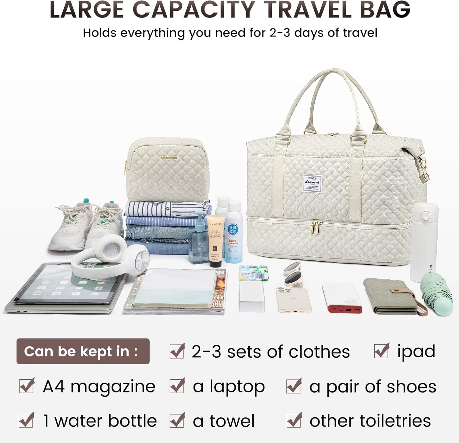 LOVEVOOK Travel Duffle Bag,Weekender Bags for Women with Shoe Compartment,Carry on Overnight Bag with Toiletry Bag,Gym Duffel Bag with Wet Pocket, Hospital Bags for Labor and Delivery - Image 8