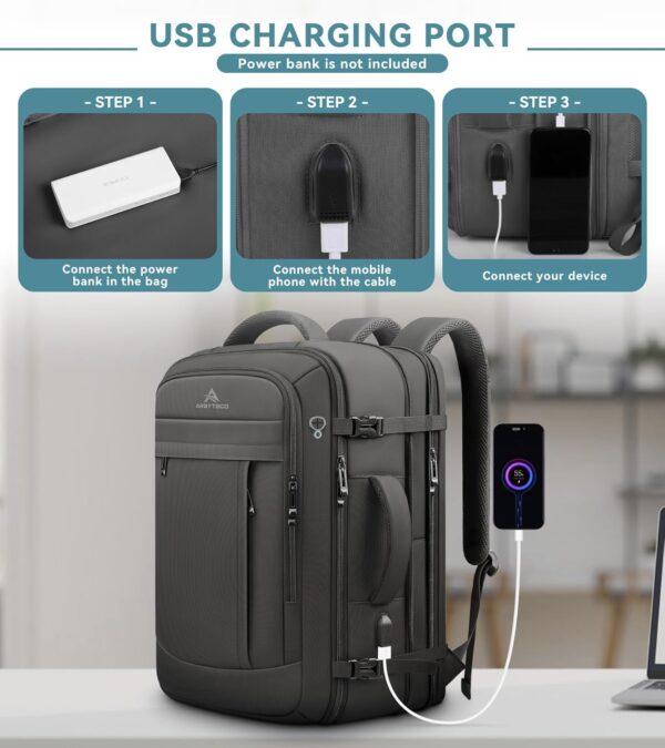 Travel Backpack, 50L Expandable Extra Large Laptop Backpack, Carry On Backpack Water Resistant Business Suitcase Daypack Bag Fits 17 Inch Laptops, Travel Gifts for Men Women, Black - Image 5