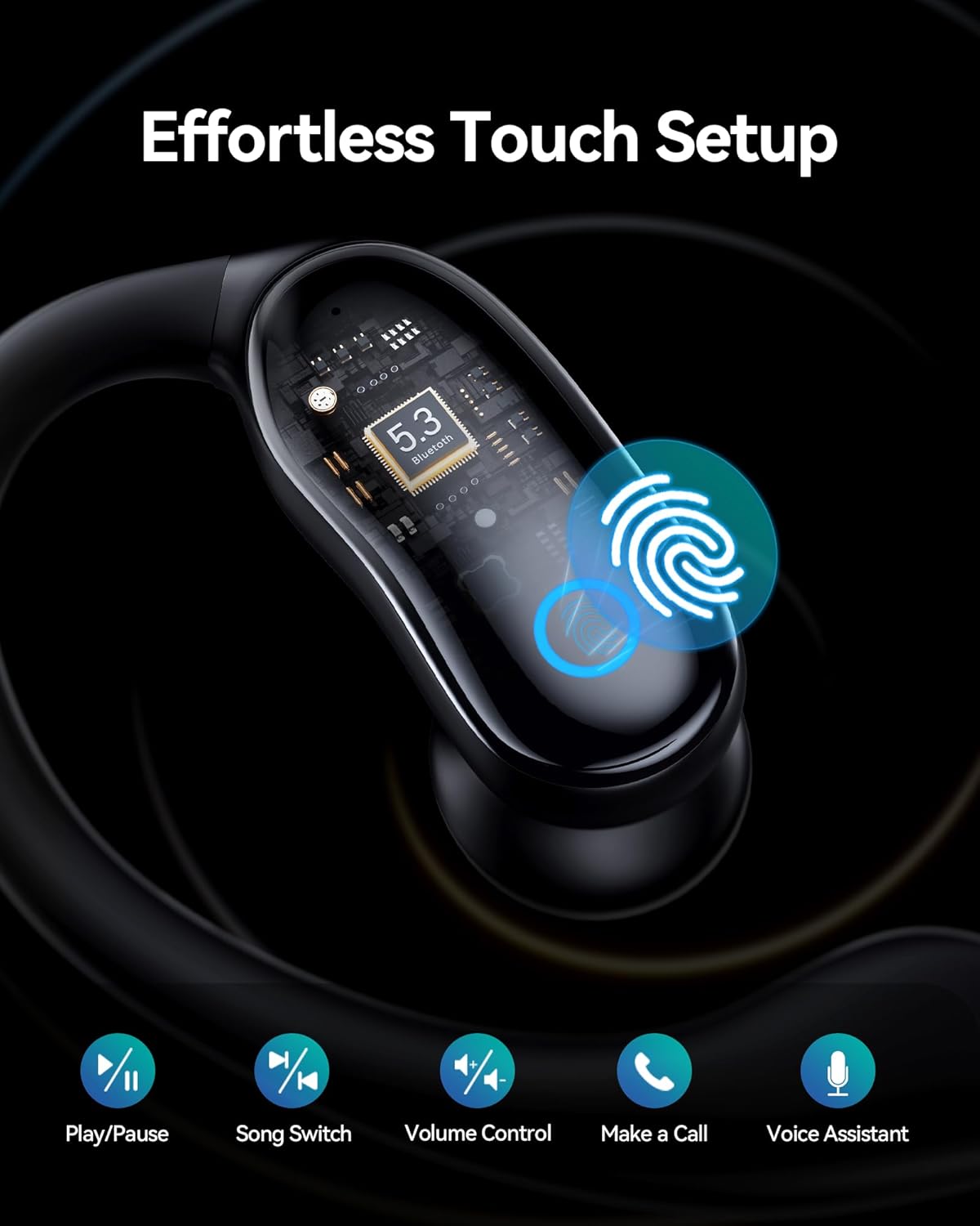 Active Noise Canceling Ear Buds Wireless Earbuds 96hrs Playback Bluetooth Headphones IPX7 Waterproof Stereo Bass Over-Ear Earphones with Earhooks Microphone LED Battery Display for Sports Workout - Image 8
