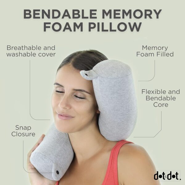 Dot&Dot Twist Memory Foam Travel Pillow for Airplanes - Travel Neck Pillow for Sleeping - Airplane Pillow for Neck Support, Chin, Lumbar and Leg - Adjustable, Bendable Neck Roll Pillow - Image 4