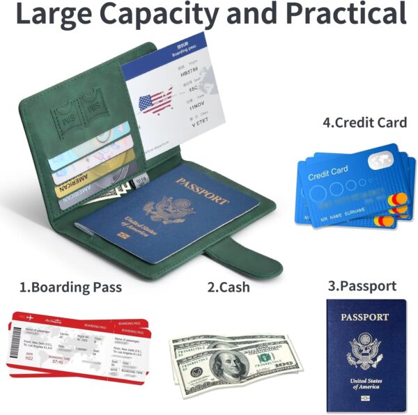Passport Holder, Passport Cover with Credit Card Slot and Boarding Pass Slot Combo, Passport Wallet Case Book Travel Must Have, RFID Blocking Leather Travel Accessories, Green - Image 5