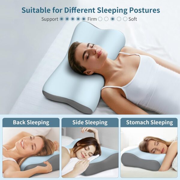 Cervical Neck Pillow, Contour Memory Foam Pillows for Neck Pain Relief, Ergonomic Pillow for Sleeping, Orthopedic Bed Pillow Neck Support Pillow for Side Back Stomach Sleepers with Cooling Pillowcase - Image 7