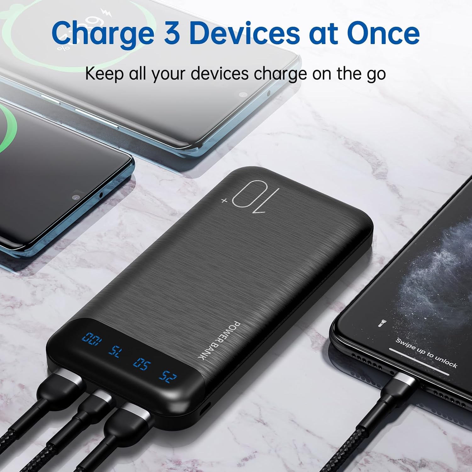 Power Bank 10000mAh Portable Charger Slim External Battery Pack with 2 USB 2.4A Outputs and USB C In/Out Compatible with Huawei iPhone 16 15 14 13 12 iPad Samsung Galaxy S20 Android Tablet (Black) - Image 5