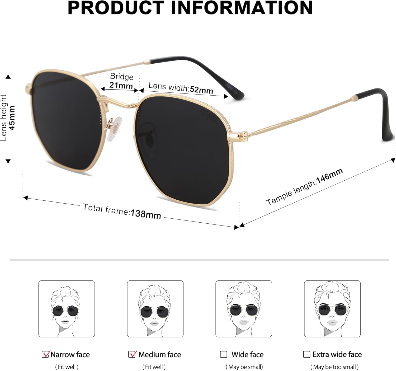 SOJOS Square Polarized Sunglasses for Women Men Small Hexagonal Polygon Shades SJ1072 - Image 6