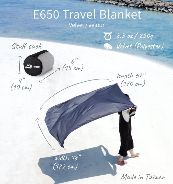 Travel Blanket Lightweight and Breathable, 67 x 48 in Soft Airplane Flight Blanket for Travelers, Foldable Camping Sheet with Stuff Sack for Train, Camp, backpacking, office, home (Velvet E650) - Image 3