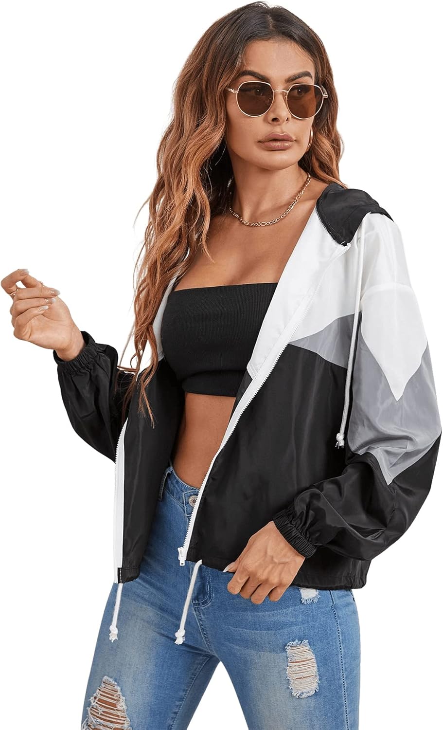 Floerns Women's Color Block Hooded Casual Thin Windbreaker Jacket - Image 4