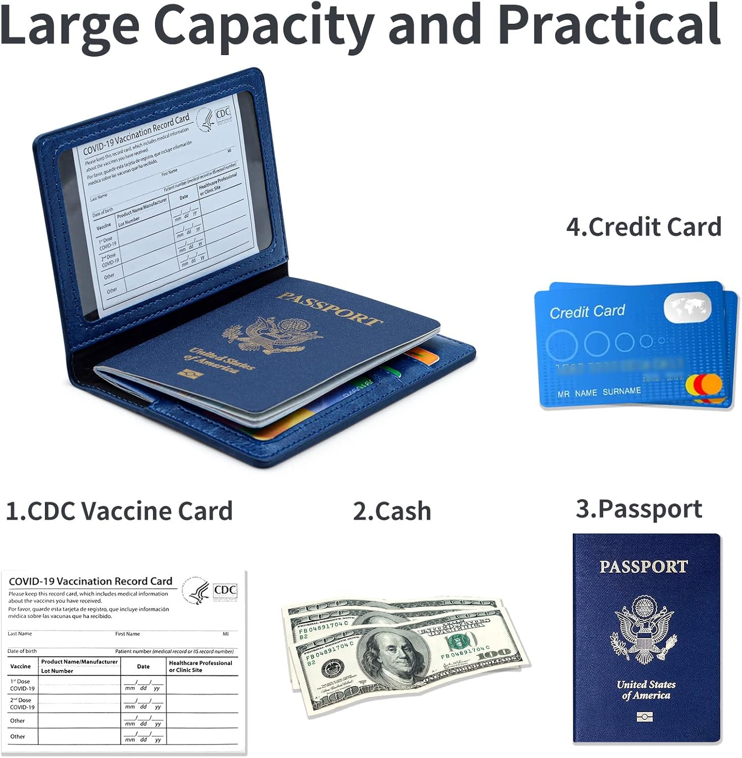 Passport Holder Cover Wallet Case RFID Blocking Leather Card Slot Travel Accessories Documents Organizer Protector for Women Men, Navy Blue - Image 4