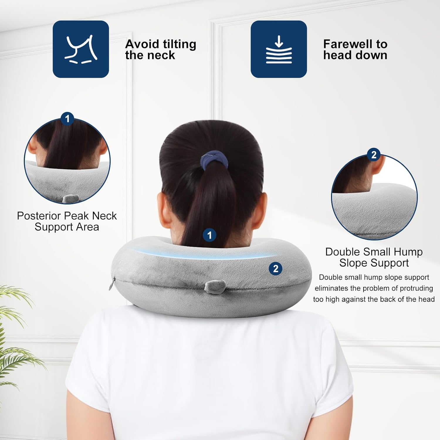 Travel Pillow 100% Pure Memory Foam Neck Pillow Airplane for Traveling,Car, Train,Napping,Traveling,Washable Cover (Grey) - Image 5