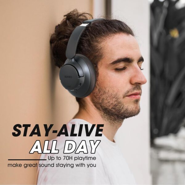BERIBES Upgraded Hybrid Active Noise Cancelling Headphones with Transparent Modes,70H Playtime Bluetooth Headphones Wireless Bluetooth with Mic, Deep Bass,3.5MM Cable,Soft-Earpads,Fast Charging-Black - Image 6