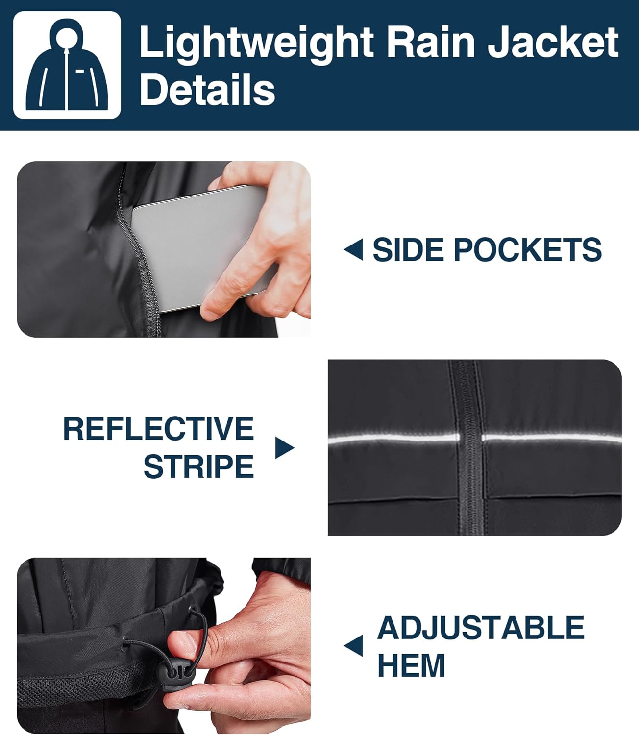 SWISSWELL Rain Jacket Men Waterproof Windbreaker, Lightweight Hooded Raincoat for Daily Casual - Image 5