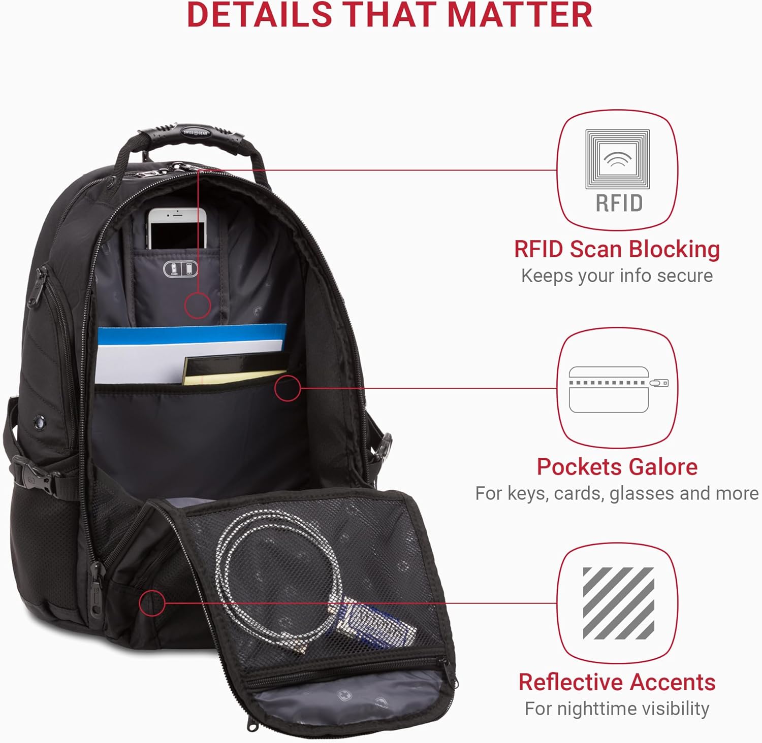 SwissGear 1900 Scansmart TSA 17 Laptop Backpack, Black/Black, 19-Inch - Image 4