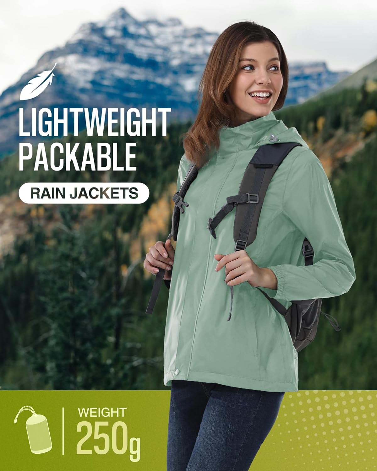 33,000ft Women's Rain Jacket Waterproof Lightweight Packable Raincoat with Hood for Golf Hiking Travel Windbreaker - Image 3
