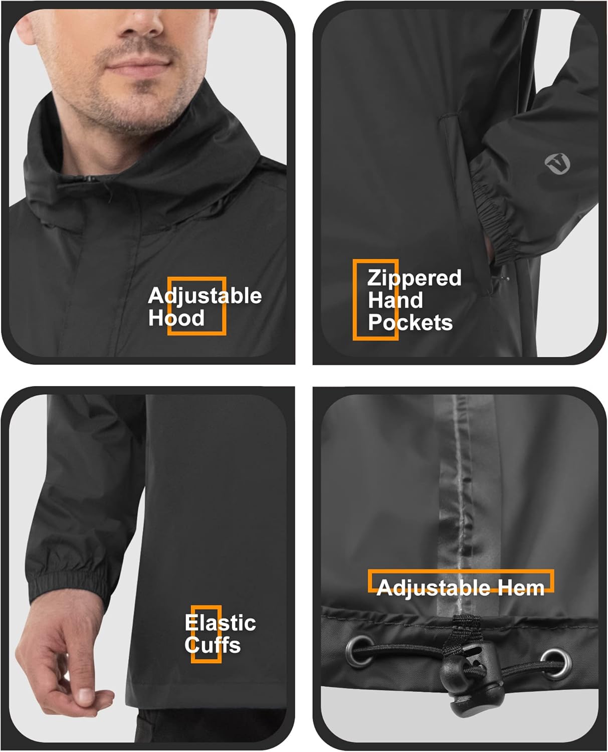 Outdoor Ventures Men's Rain Jacket Waterproof Lightweight Packable Rain Pullover for Hiking Golf Running - Image 6