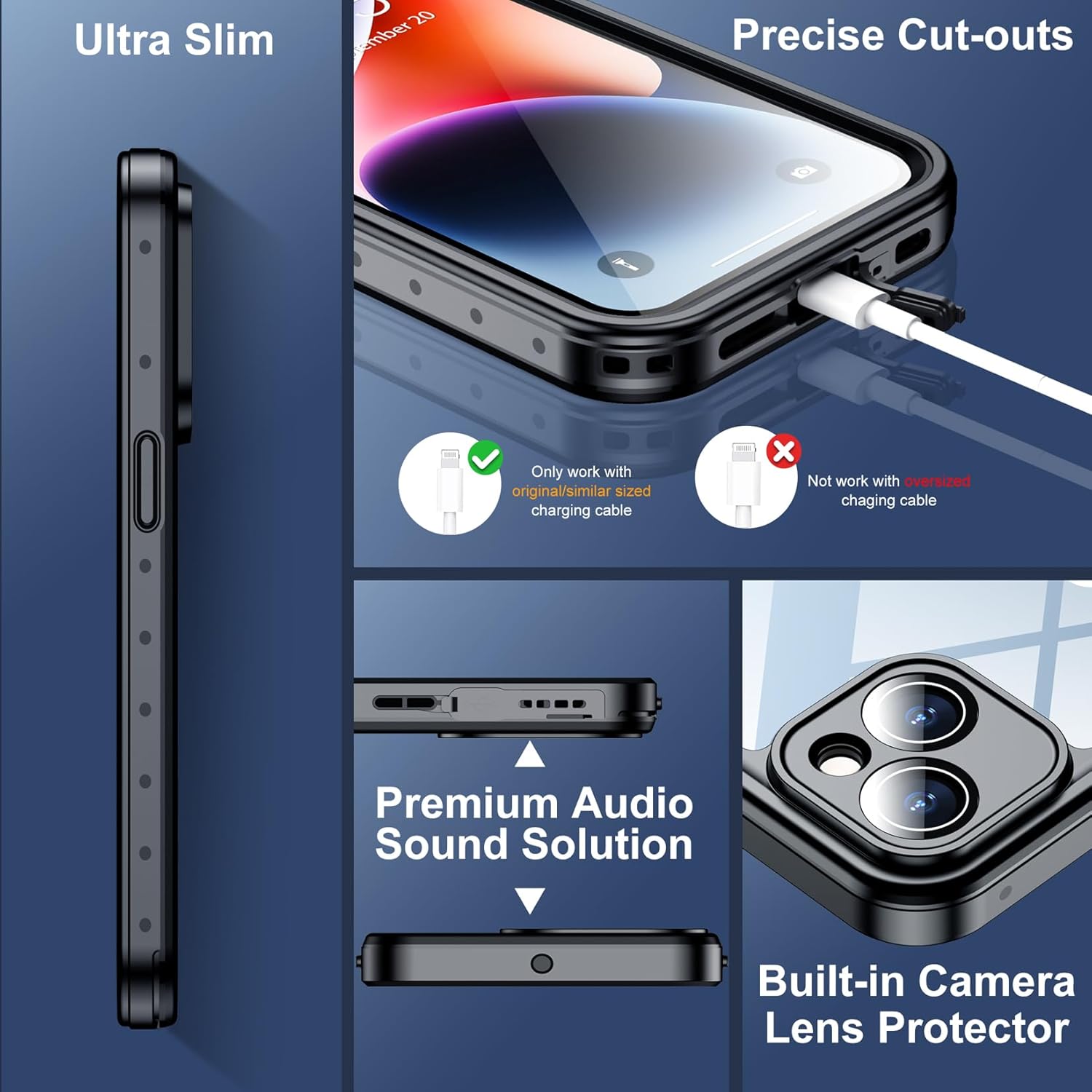 SPIDERCASE for iPhone 14 Case Waterproof, Built-in Lens & Screen Protector, Full Heavy Duty Protection, 12FT Military Shockproof, Dustproof, Anti-Scratched Phone Case,Black/Clear - Image 6