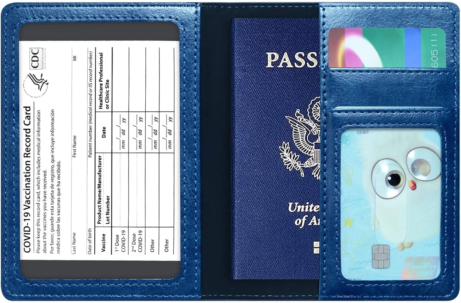 Passport Holder Cover Wallet Case RFID Blocking Leather Card Slot Travel Accessories Documents Organizer Protector for Women Men, Navy Blue - Image 5