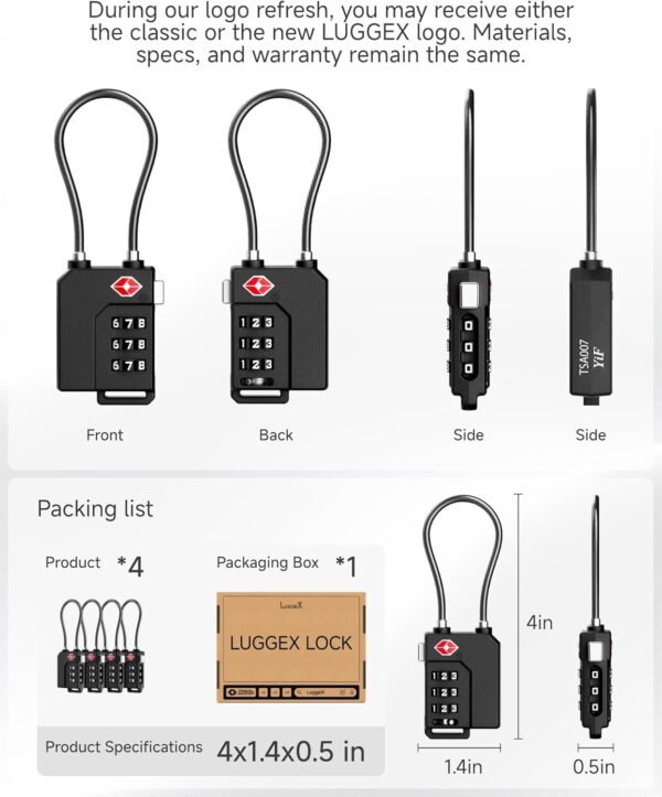 LUGGEX TSA Locks for Luggage, Suitcase Locks TSA Approved, Luggage Locks, Ease of Use & Durable(Black,4 Pack) - Image 10