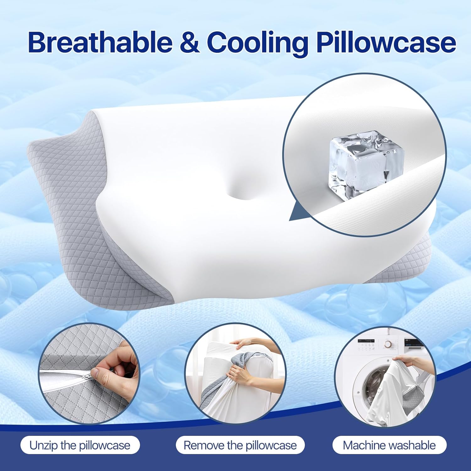 Memory Foam Neck Pillow - Ergonomic Contour Cervical Neck Pillow for Side Back Stomach Sleepers, 2-in-1 Orthopedic Neck Support Pillow with Cooling Pillowcase - Image 8