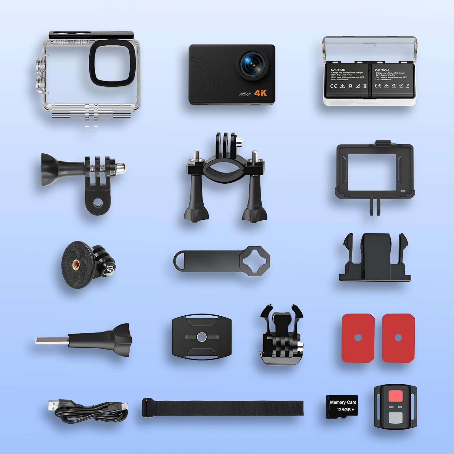 Action Camera 4K 60FPS 48MP, EIS Sports Camera with 128GB Card,131FT Underwater Waterproof Camera with Case, 2inch Touch Screen, 8X Zoom, Remote Control, Batteries & Mounting Kits - Image 9