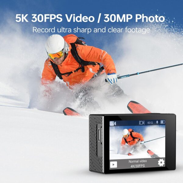 Action Camera 5K 30FPS Waterproof Camera Underwater 131FT with EIS WiFi App Remote Control 64GB Card 170° Wide Angle Sports Helmet Bike Video - Image 3