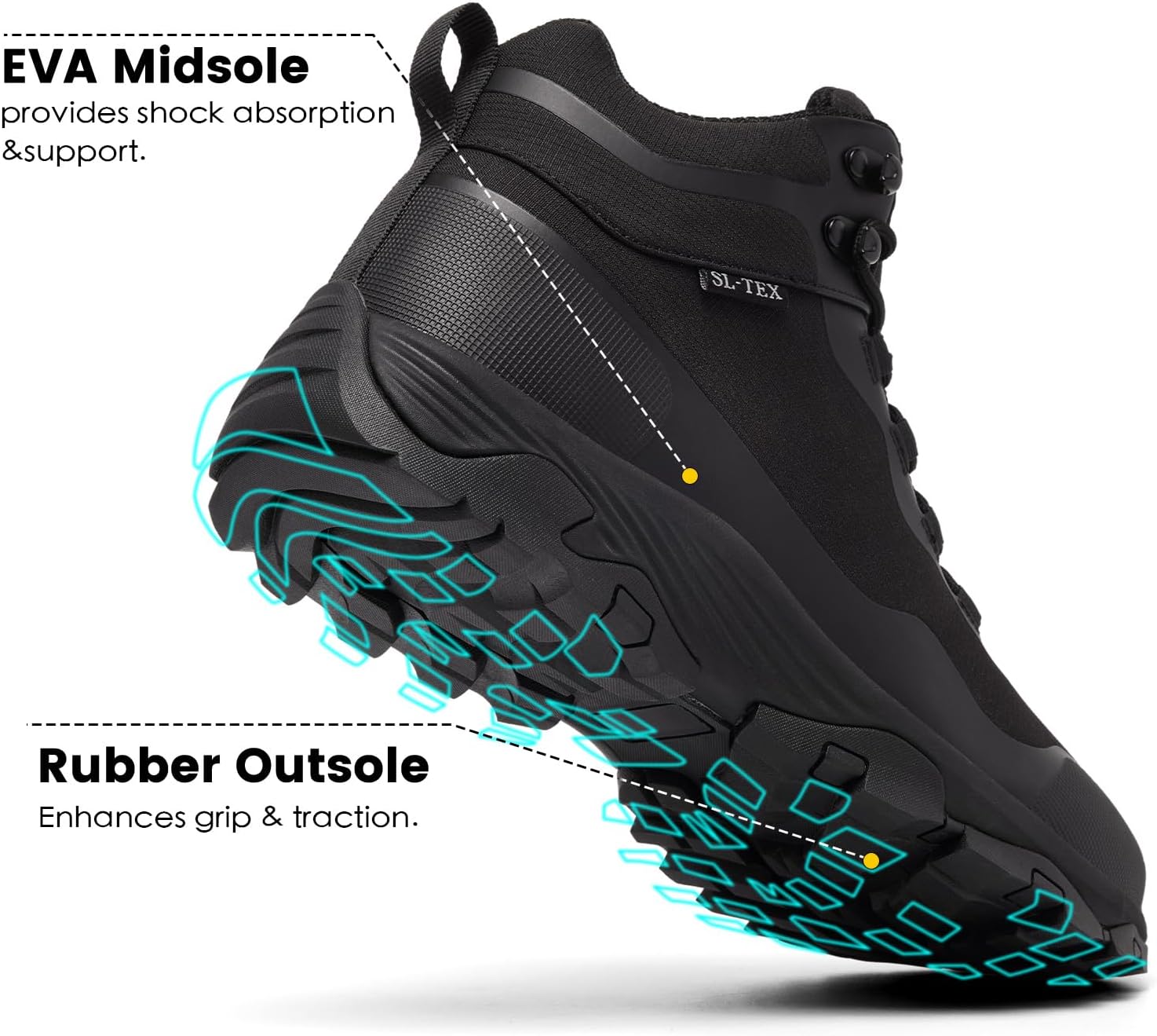 SHULOOK Men's Waterproof Hiking Boots Outdoor Lightweight Breathable Trekking Camping Mountaineering Shoes - Image 4