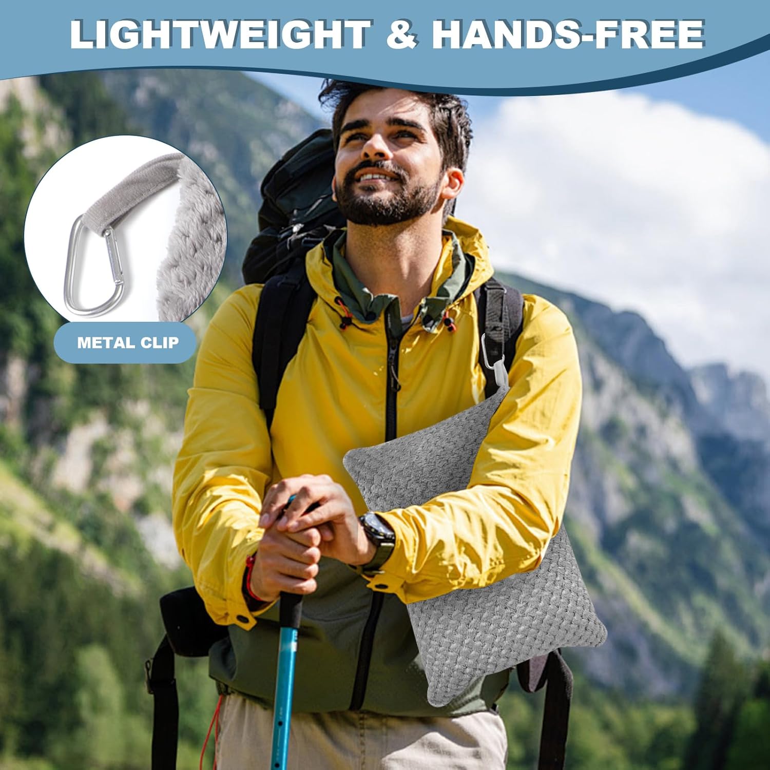 Travel Blanket Airplane Compact with Bag, Travel Essentials 3 in 1 Packable Airplane Blanket, Travel Pillow and Blanket Set, Inflatable Pillow, Luggage Sleeve & Backpack Clip (Light Grey) - Image 6