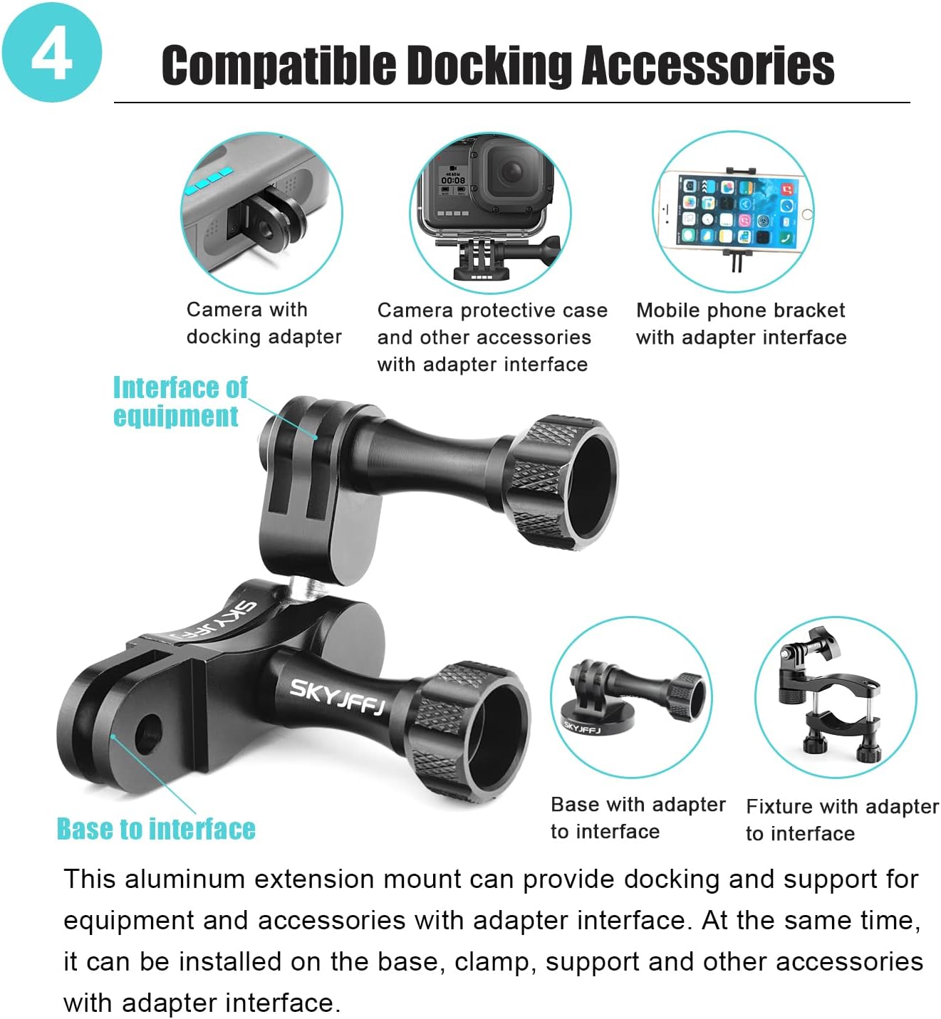 Aluminum Ball gopro Handlebar Mount, 360 Rotation and Lock Any Direction, Shock-Resistant, Compatible with Gopro Hero 8 9 10 11 12, Max, DJI OSMO Action Camera - Image 6