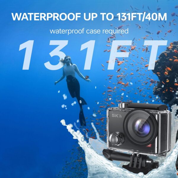 Action Camera 5K 30FPS Waterproof Camera Underwater 131FT with EIS WiFi App Remote Control 64GB Card 170° Wide Angle Sports Helmet Bike Video - Image 5