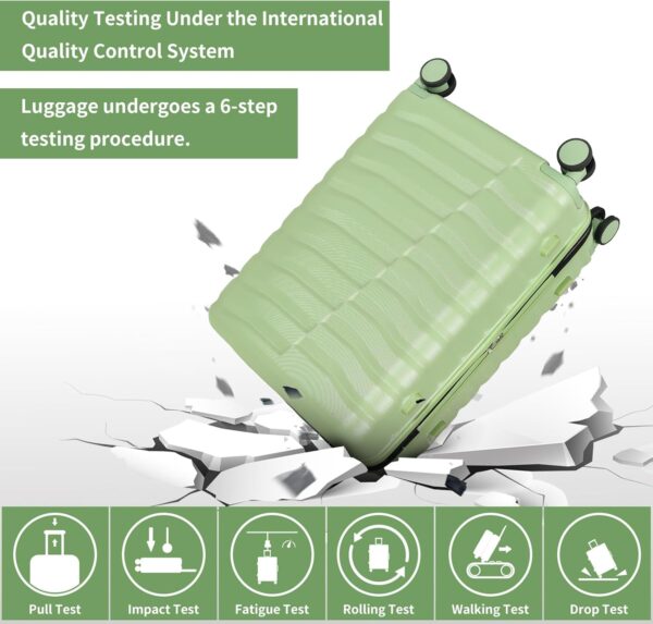 Lightweight Luggage with Spinner Wheels & YKK Zipper, 3-Piece Travel Suitcase ABS+PC Hardshell Luggage Set with TSA Lock, Light Avocado Green (20+24+28 inch) - Image 4
