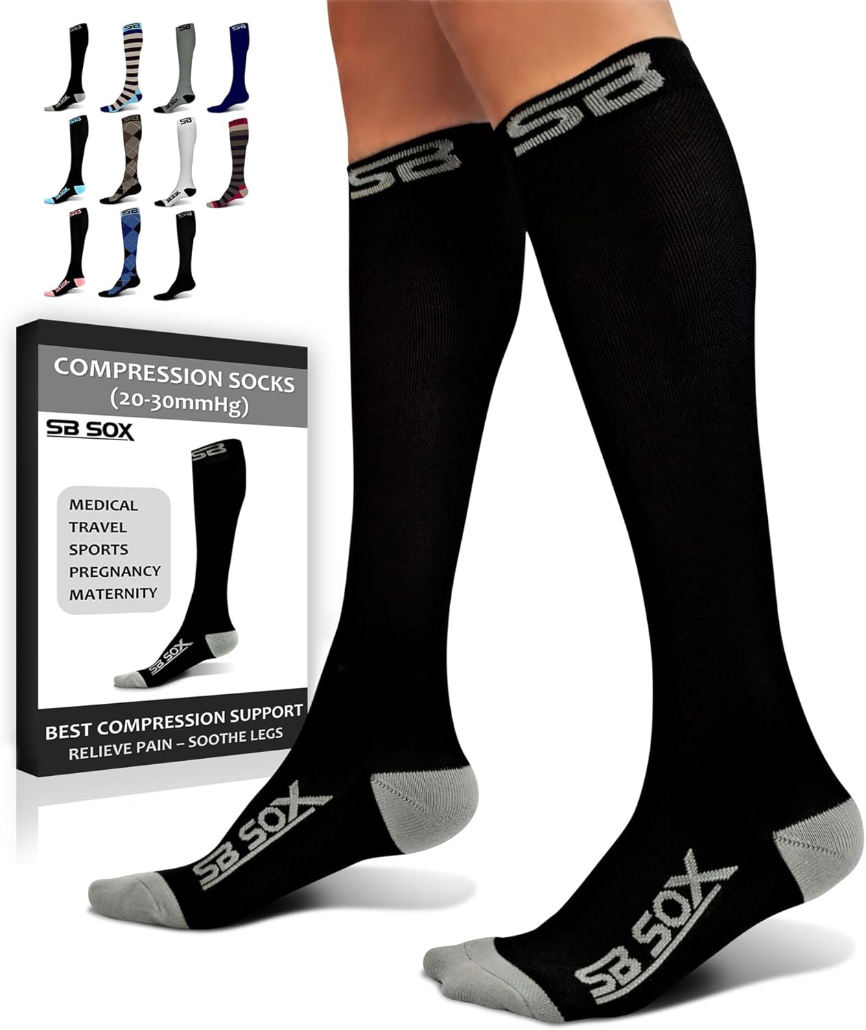 SB SOX Compression Socks for Men & Women (20-30 mmHg) - Best Support Stockings for Travel, Medical, and Sports - Perfect for Everyday Wear - Image 2