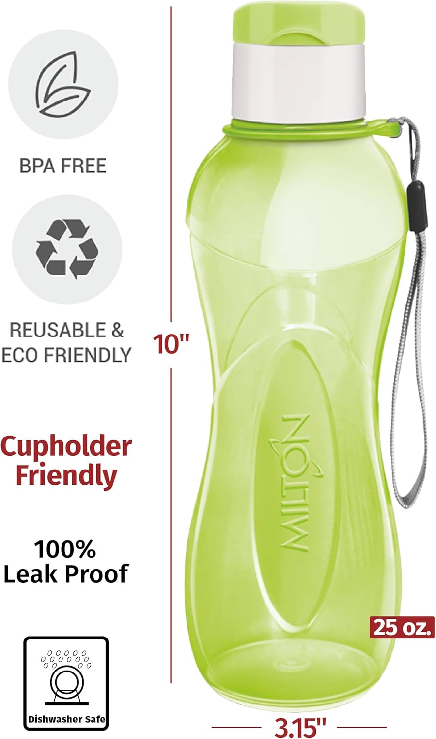 MILTON Sports Water Bottle Kids Reusable Leakproof 25 Oz 4-Pack Plastic Wide Mouth Large Big Drink Bottle BPA & Leak Free with Handle Strap Carrier for Cycling Camping Hiking Gym Yoga - Image 5