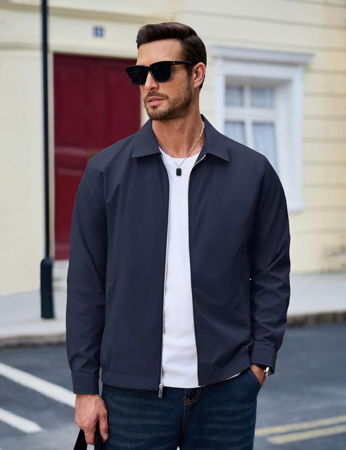 MAGCOMSEN Men's Lightweight Jackets Full Zip Up Light Coat Laydown Collar Jacket Casual Windbreaker Jacket with Zip Pockets - Image 5