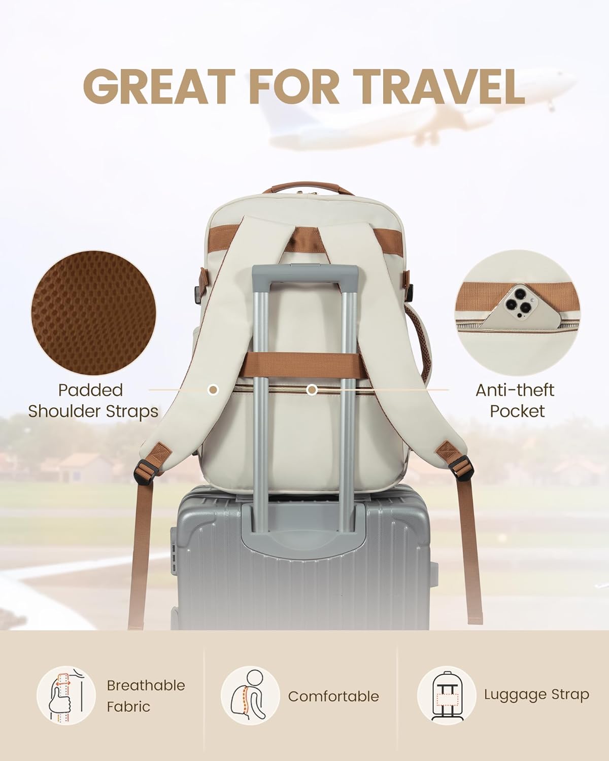 LOVEVOOK 40L Travel Backpack for Women Men,Waterproof Airline Approved Carry On Luggage Travel Essentials,TSA Carry On Backpack Personal Item Travel Bag Suitcase with 3 Packing Cubes,Weekender,Daypack - Image 7