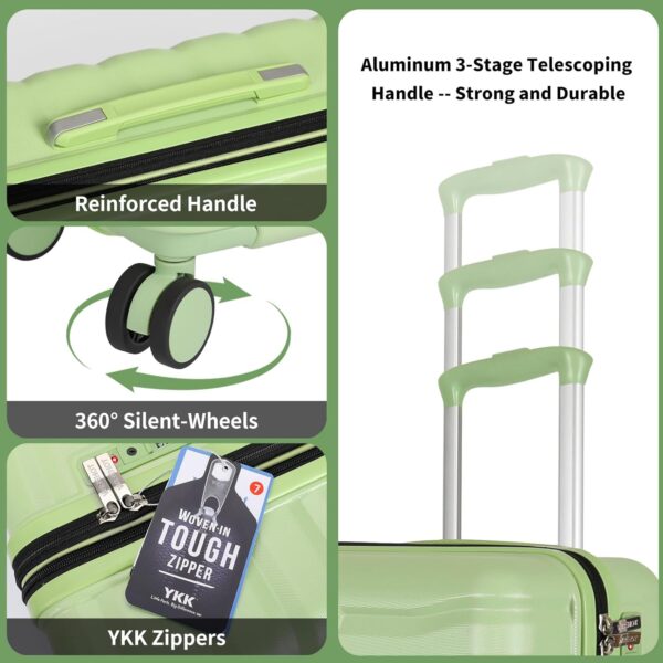 Lightweight Luggage with Spinner Wheels & YKK Zipper, 3-Piece Travel Suitcase ABS+PC Hardshell Luggage Set with TSA Lock, Light Avocado Green (20+24+28 inch) - Image 8