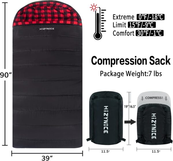 Cold Weather Sleeping Bag 100% Cotton Flannel XXL for Adults Big and Tall,Free Compression Sack - Image 3