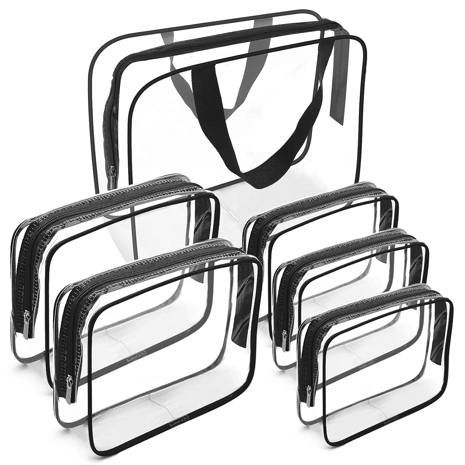 APREUTY Clear Makeup Bags, TSA Approved 6 Pcs Cosmetic Makeup Bags Set Clear PVC with Zipper Handle Portable Travel Luggage Pouch Airport Airline Vacation Organization (Black) - Image 2