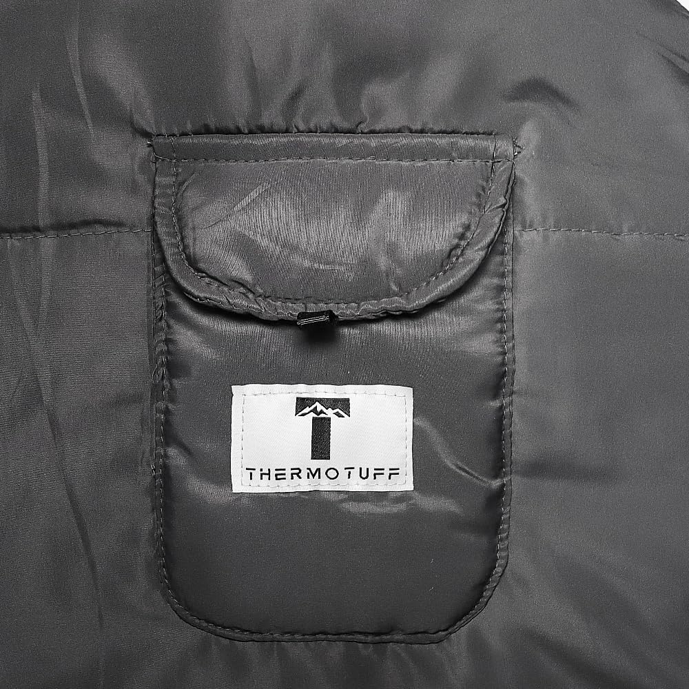 Thermotuff Wearable Sleeping Bag with Dual Hoodie, Zippered Arm Holes, Pockets & Adjustable Drawstring - Ideal for Camping, Cold Weather Hiking, and Stadium Sak Blanket, Grey & White, L-XL - Image 5