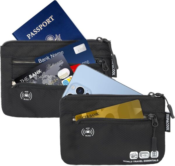SUPACOOL Passport Holder Bag, Travel Wallet for Men Women Family, Passport Pouch, Card Holder Organizer, RFID Blocking, Two-piece Set(Black) - Image 3